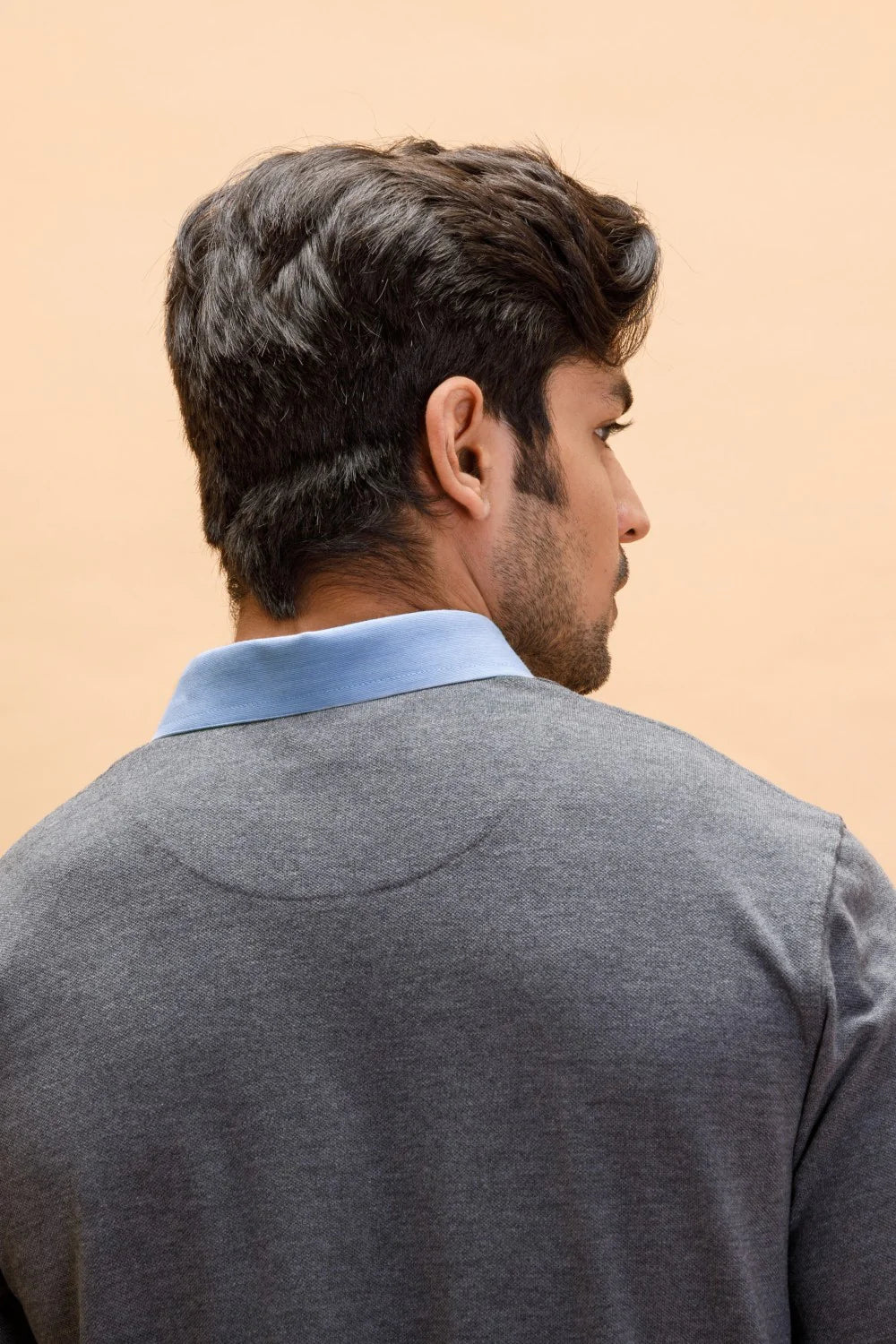 Grey Charcoal Cotton Polo Shirt Collar Full Sleeve